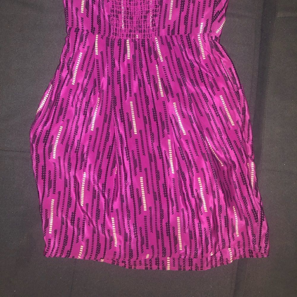 Pink Pattern Summer Dress 100% Silk Mini - Small - Picture 2 of 5